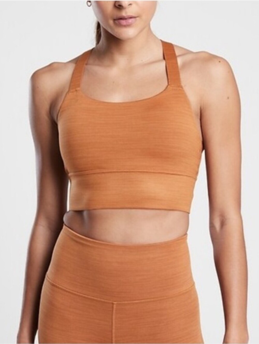 Athleta Warrior Longline Sports Bra Brown Tan Spacedye Size XS